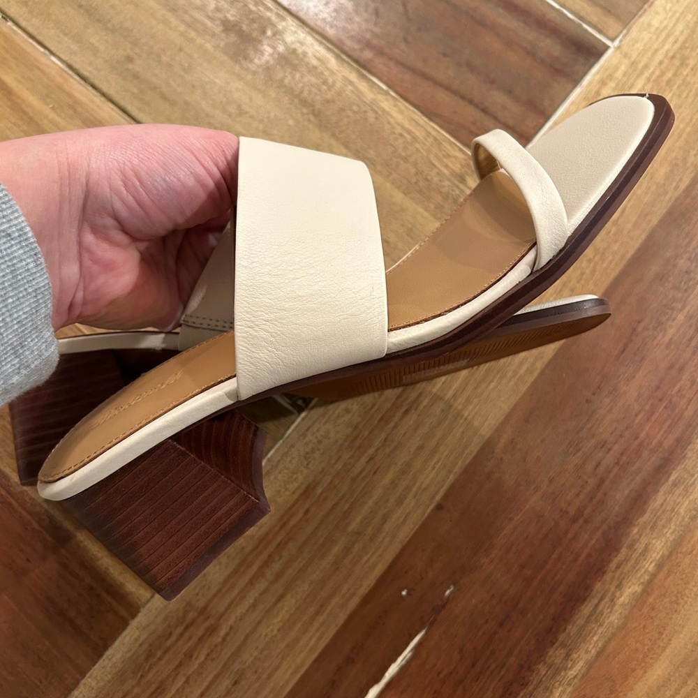 Madewell Cream and Tan Block Heel Slide Sandals - Picture 3 of 5